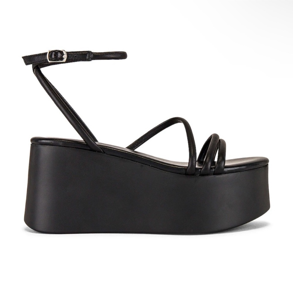 Toney Bianco Black Platform Wedge Sandals
